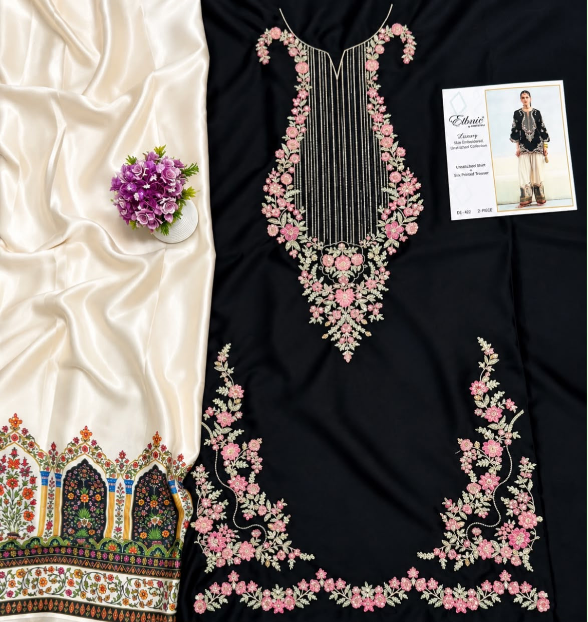 Black Ethnic Silk heavy 2 piece