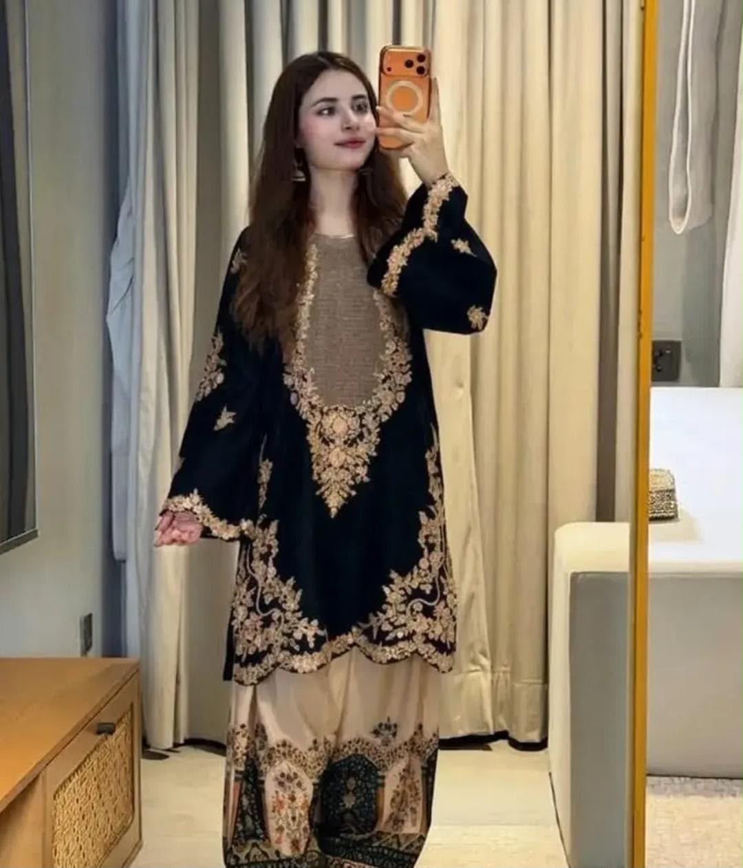 Black Ethnic Silk heavy 2 piece