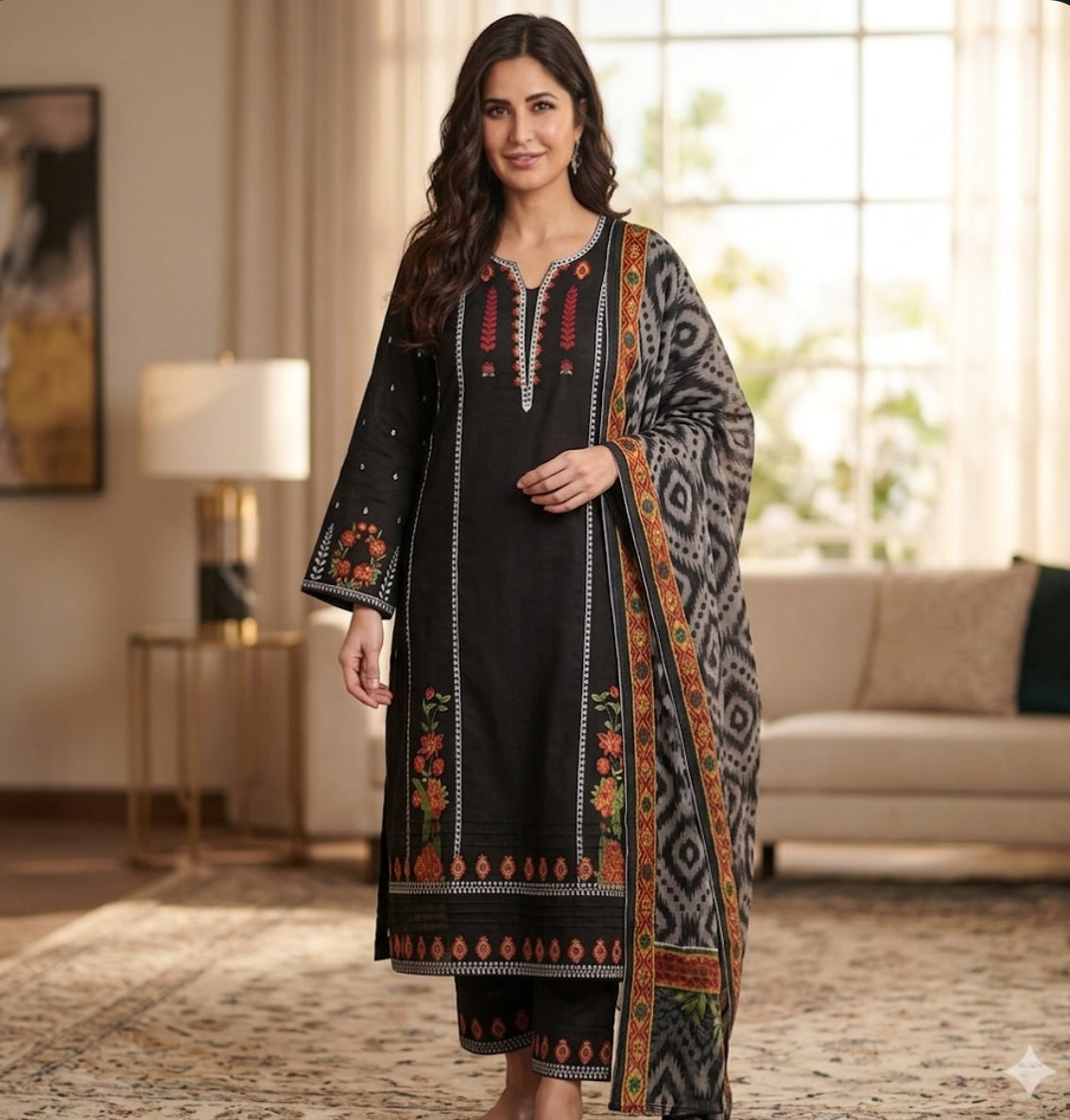 Black heavy trouser embroidery wala