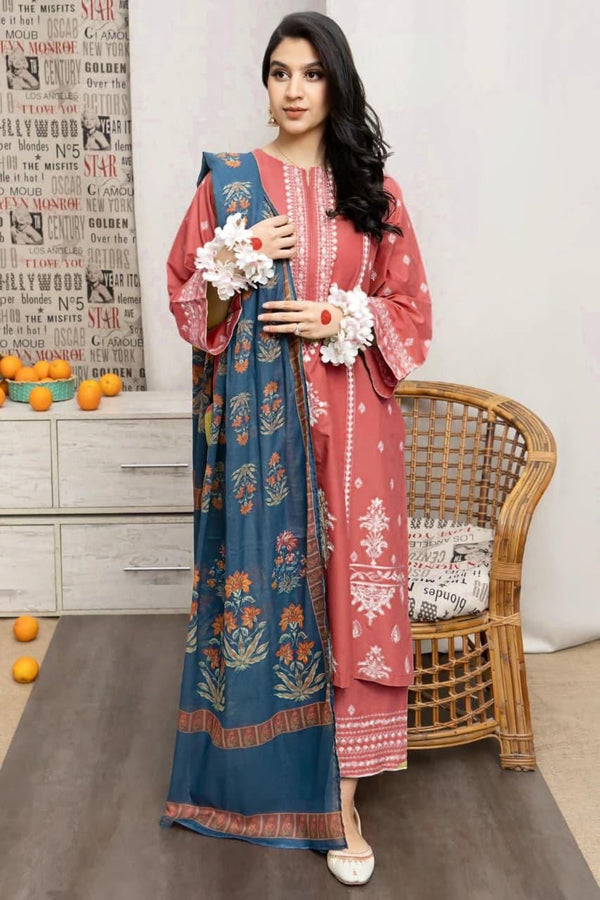 Dhanak Embroidered Unstitched 3Piece D-006