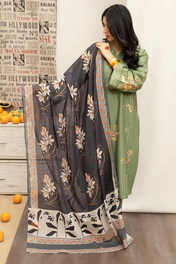 Dhanak Embroidered Unstitched 3Piece D-010