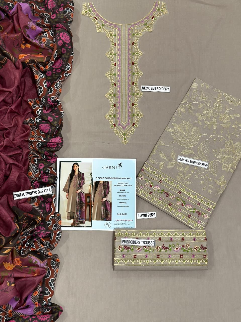 Lawn Embroidered 3Piece D-020