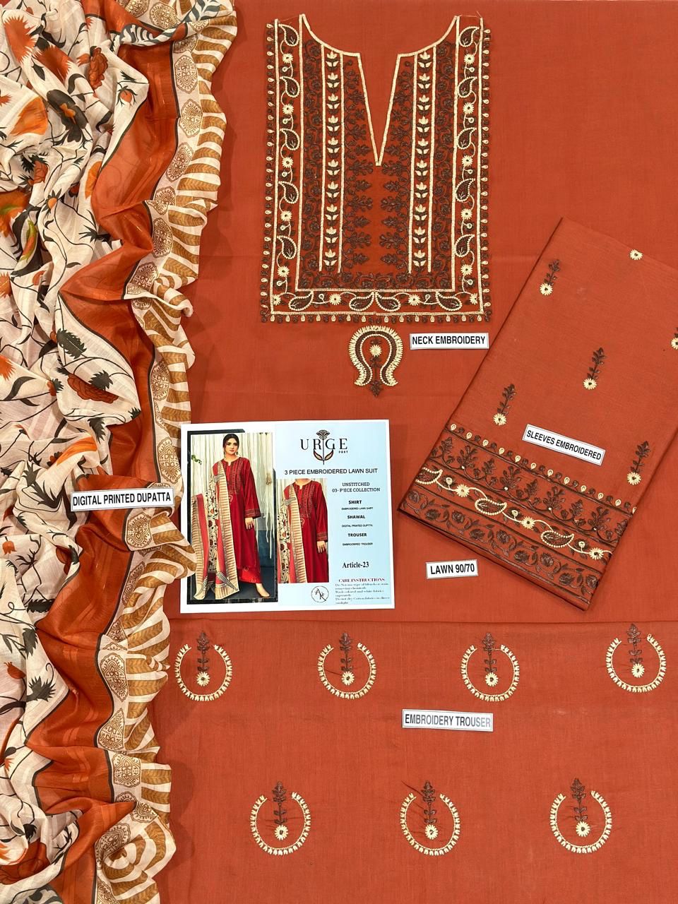 Lawn Embroidered 3Piece D-014