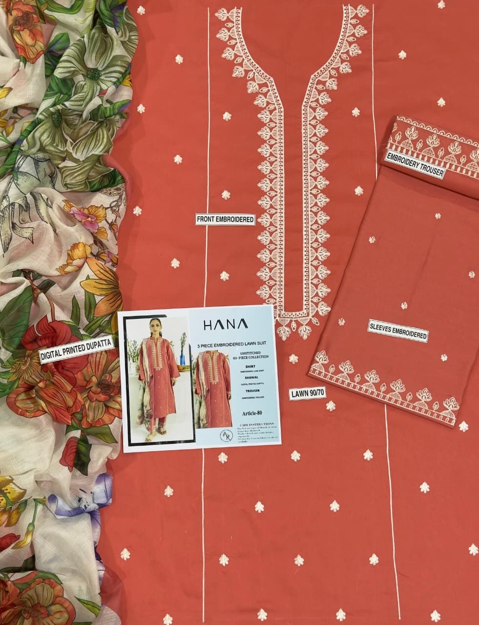 Lawn Embroidered 3Piece D-012