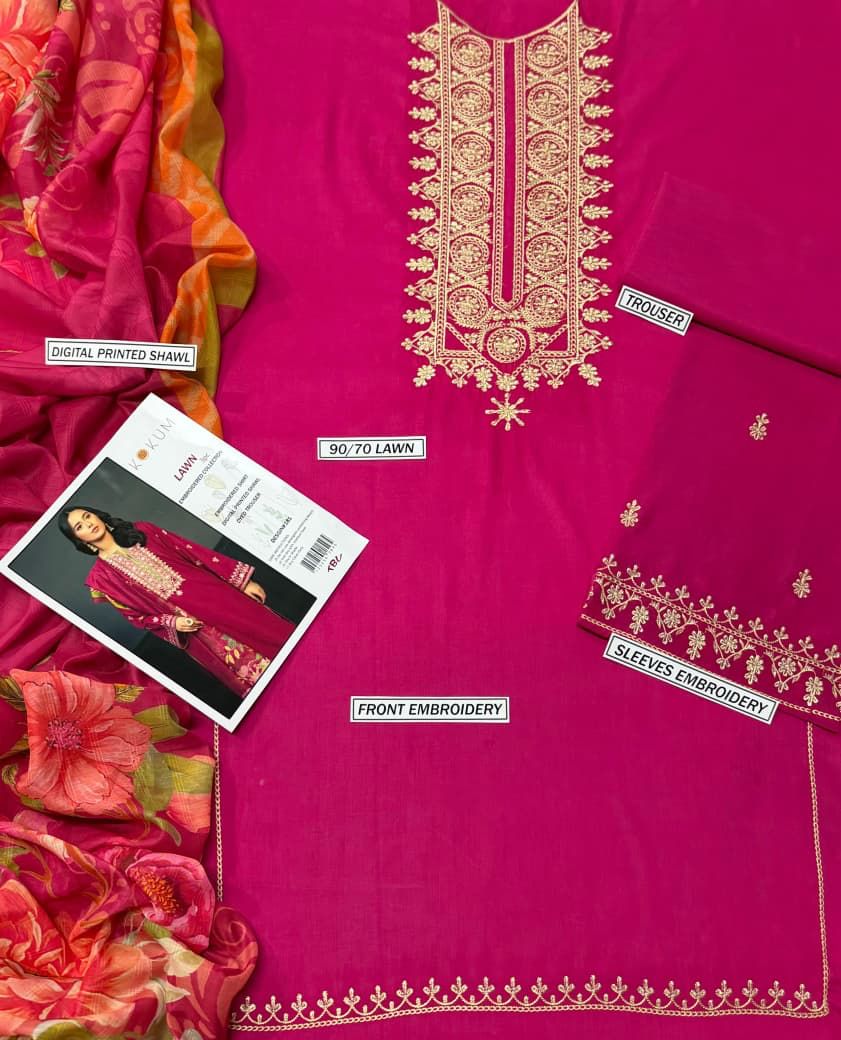 Lawn Embroidered 3Piece D-003