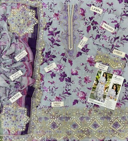 Aneela's Lawn Embroidered 3Piece D-01