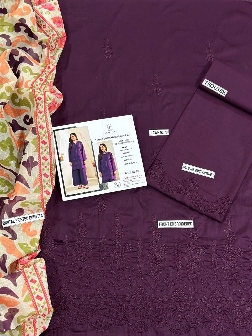 Sapphire Lawn EMB Chicken Kari 3Piece D-001