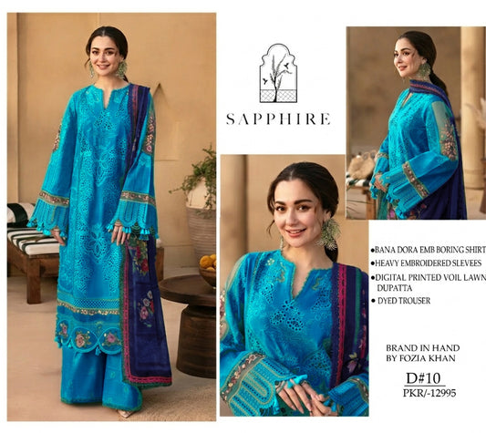 Sapphire Lawn Embroidered 3Piece D-01