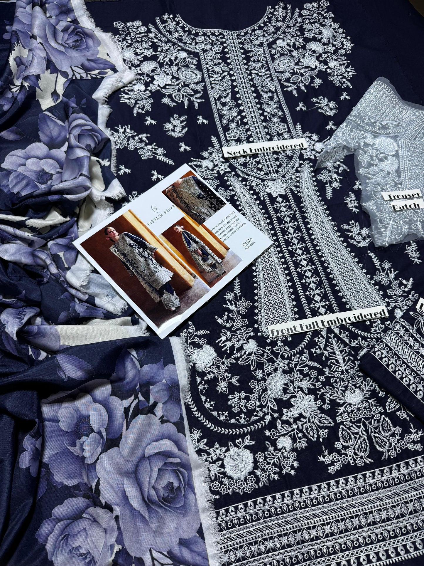 Hussain Rehar Lawn Embroidered 3Piece D-001