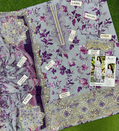 Aneela's Lawn Embroidered 3Piece D-01